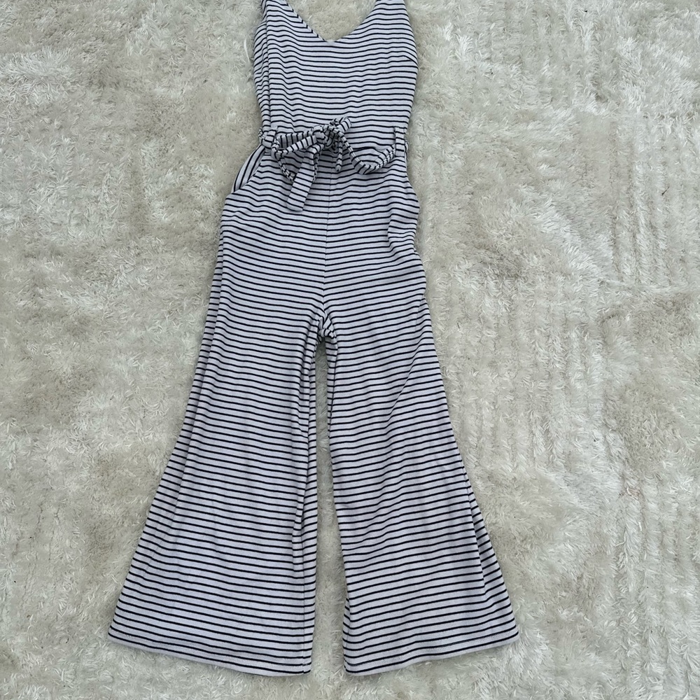 Monteau Black and White Striped Jumpsuit with Flared Legs